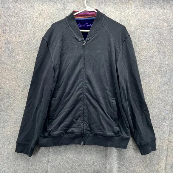 Robert Graham Bomber Jacket Men Large Black Purple Full Zip Classic Fleece Rare - Picture 1 of 13